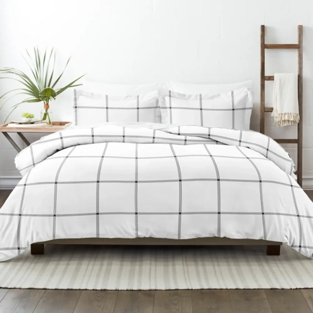 Gray Grid Plaid 3-pc. Micro King Duvet Cover Set