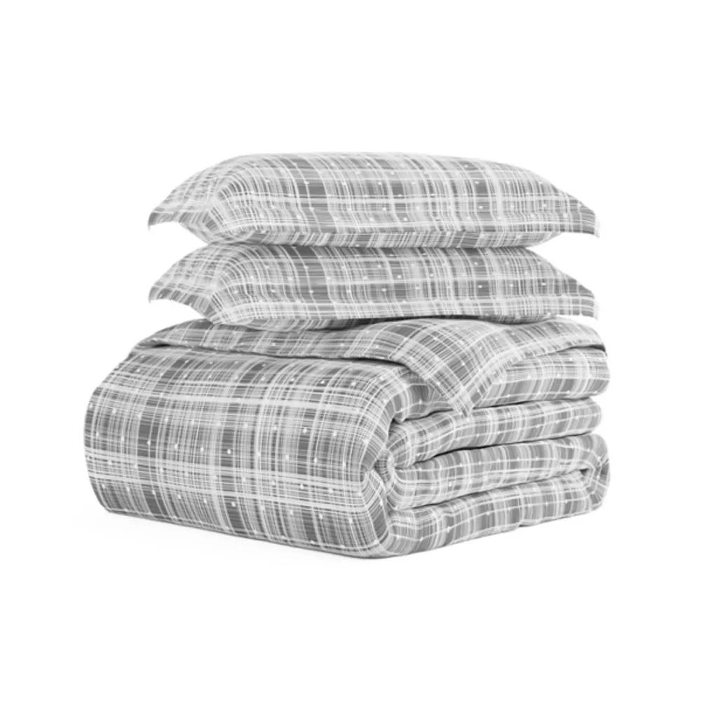 Gray Plaid Polka Dot 2-pc. Twin Duvet Cover Set