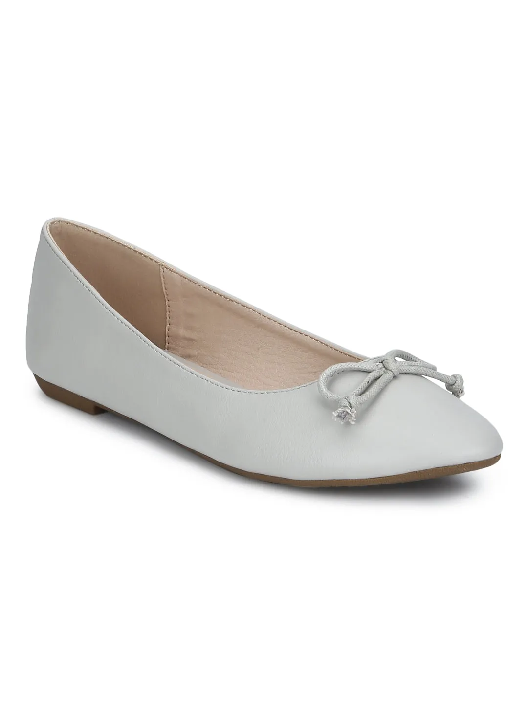 Grey PU Thin Bow Belly Flats