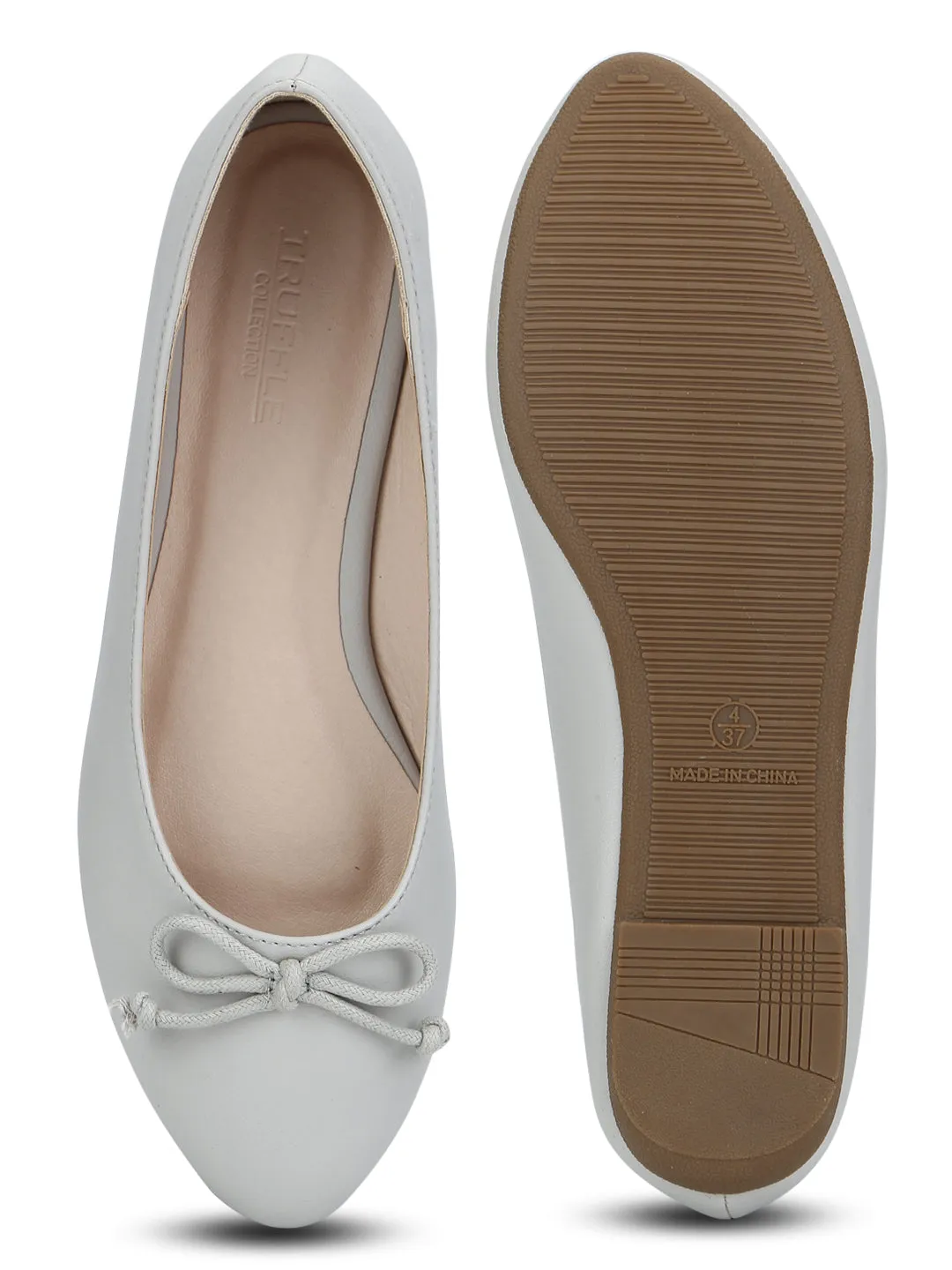 Grey PU Thin Bow Belly Flats