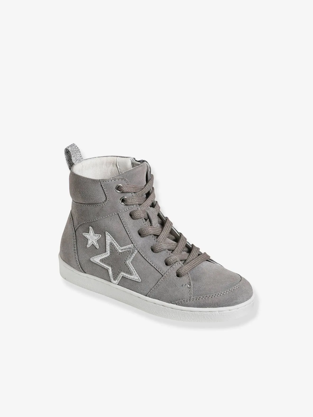 High-Top Leather Trainers with Laces & Zips for Girls - blue dark solid with design