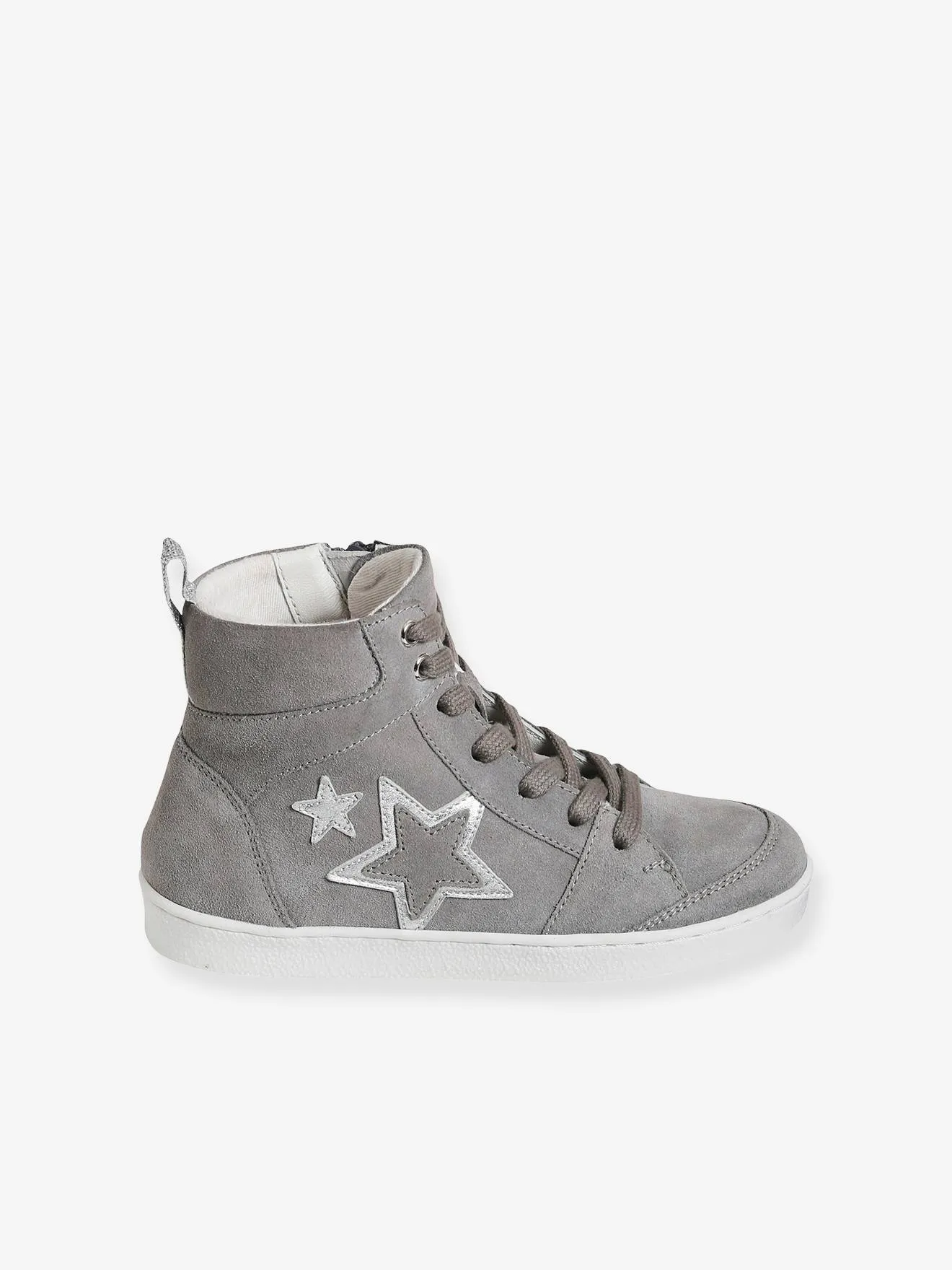 High-Top Leather Trainers with Laces & Zips for Girls - blue dark solid with design