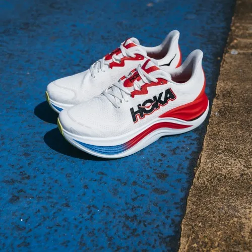 Hoka Skyward X Blanc De Blanc / Virtual Blue  Hoka threw out the rulebook when creating the Skyward X. Pushing soft and smooth t