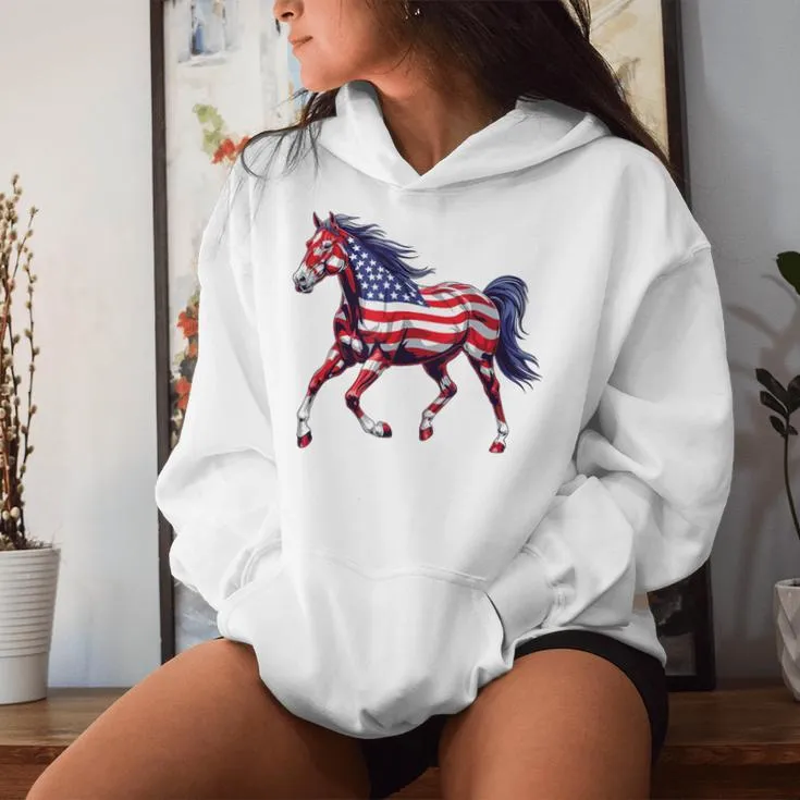 Horse American Flag 4Th Of July Day Horse For Girls Women Hoodie