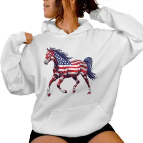 Horse American Flag 4Th Of July Day Horse For Girls Women Hoodie