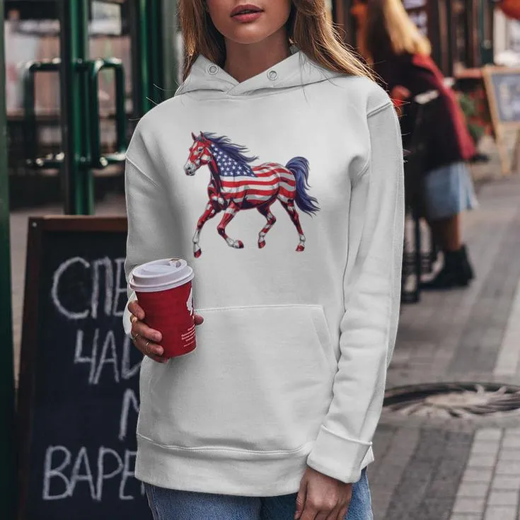 Horse American Flag 4Th Of July Day Horse For Girls Women Hoodie