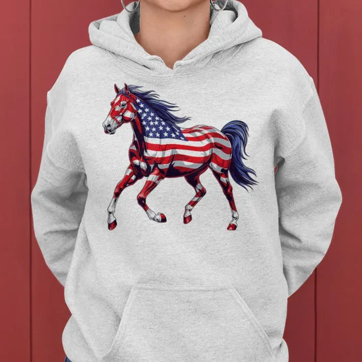 Horse American Flag 4Th Of July Day Horse For Girls Women Hoodie