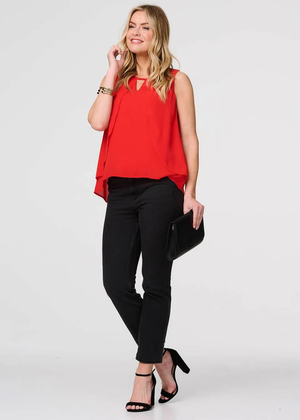 Izabel London Red Cut Out Detail Sleeveless Top