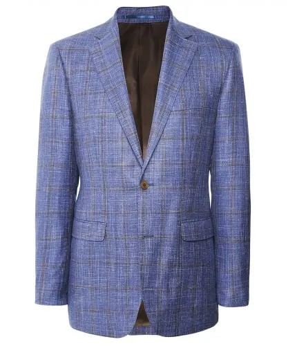 Jules B Blue Linen Silk Windowpane Check Jacket | Jules B