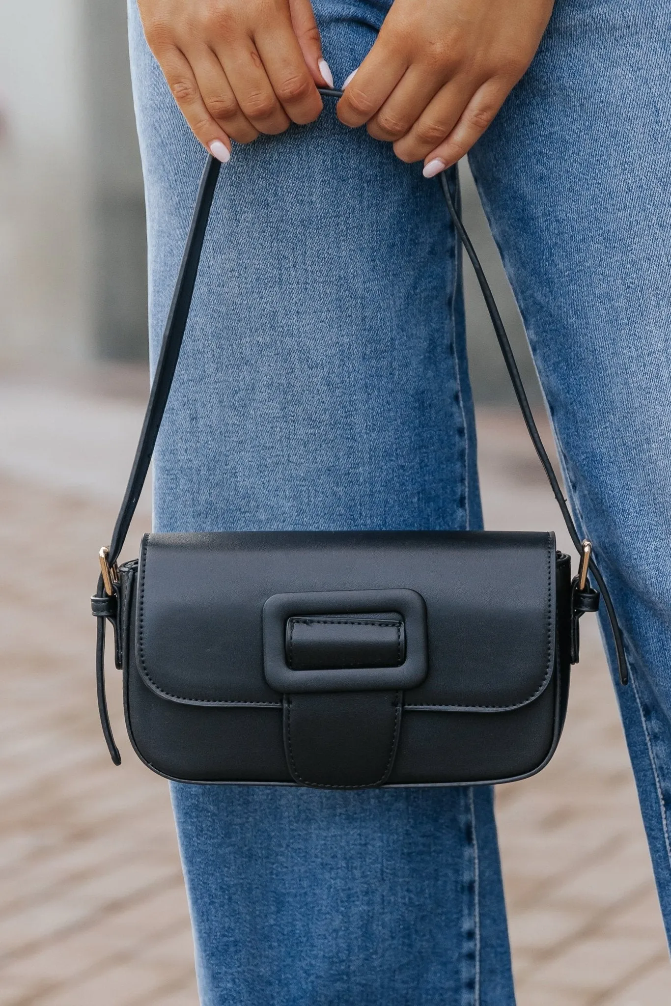 Kayla Black Buckle Detail Shoulder Bag