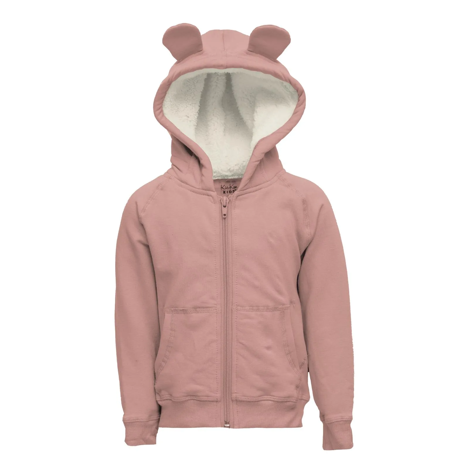 Kickee - Fleece Zip-Front Hoodie with Ears - Blush