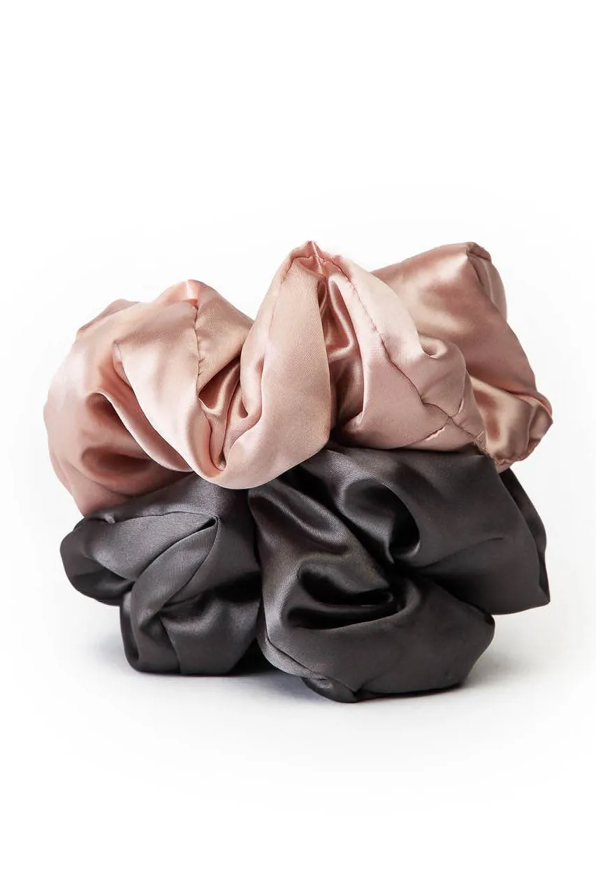 KITSCH - Satin Pillow Scrunchies - Blush/Charcoal