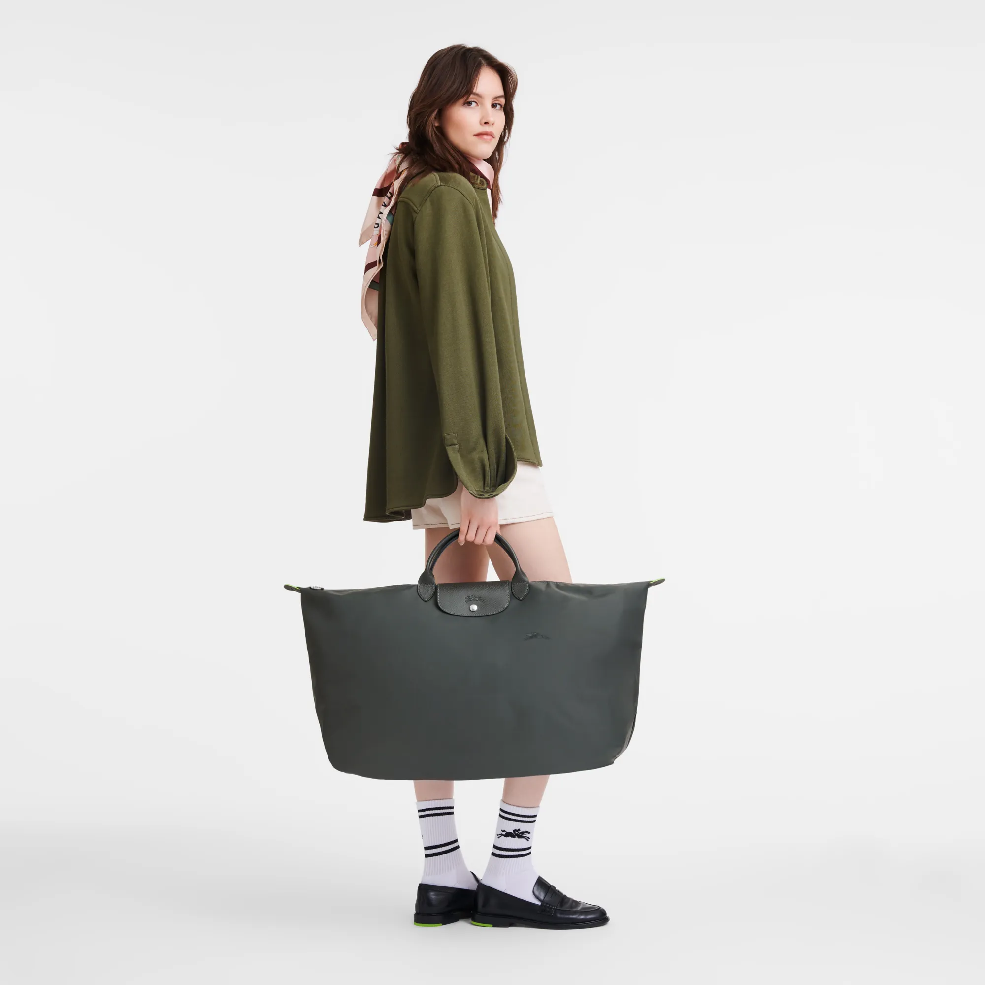 Le Pliage Green M Travel bag Graphite - Recycled canvas