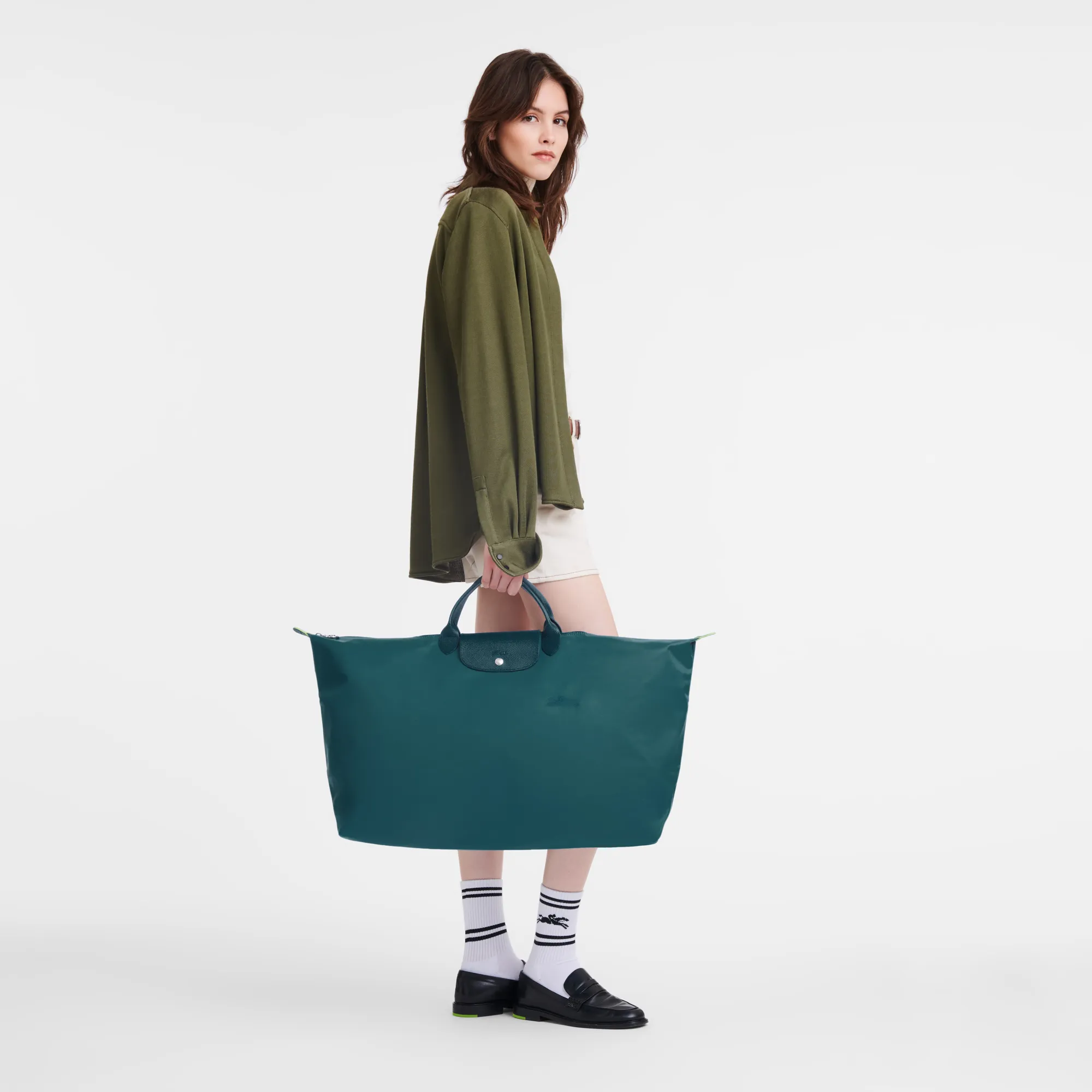 Le Pliage Green M Travel bag Peacock - Recycled canvas