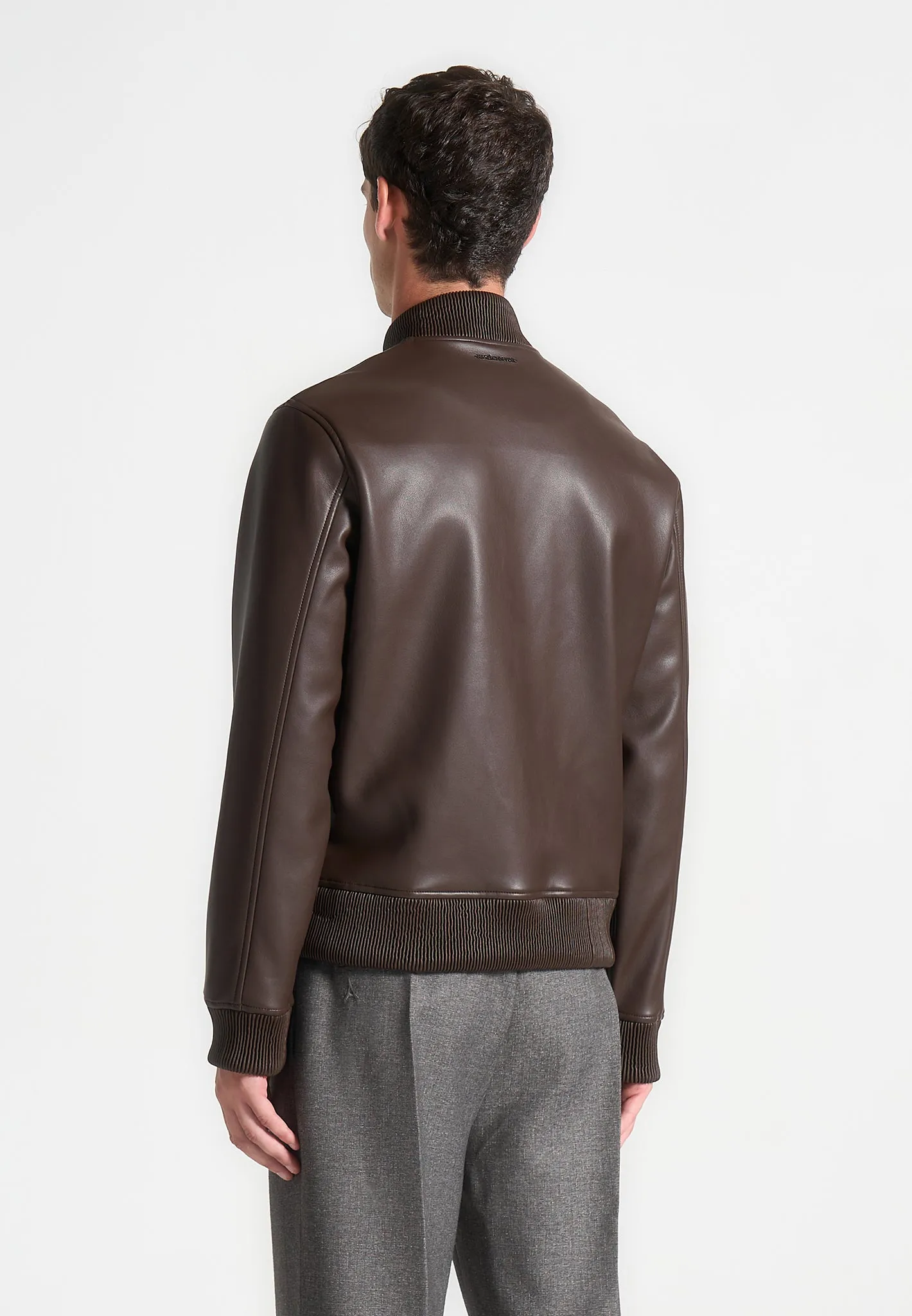 Leather Bomber Jacket - Brown