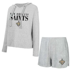 Lids Women's Concepts Sport Gray New Orleans Saints Juniper Long Sleeve Hoodie T-Shirt & Shorts Set