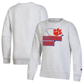 Lids Youth Champion Heather Gray Clemson Tigers Reverse Weave Pullover Sweatshirt