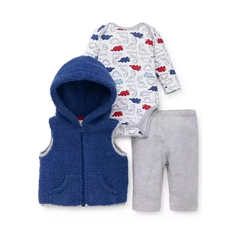 Little Me - Dino 3Pc Vest Set, 9M, Blue