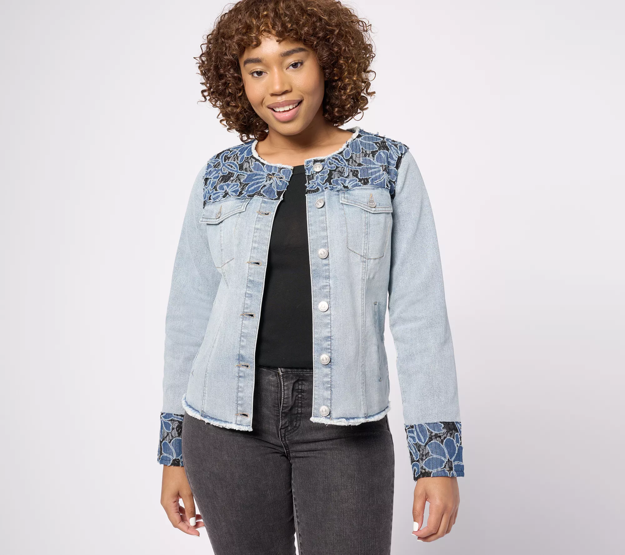 LOGO by Lori Goldstein Special Edition Jean Jacket With Lace