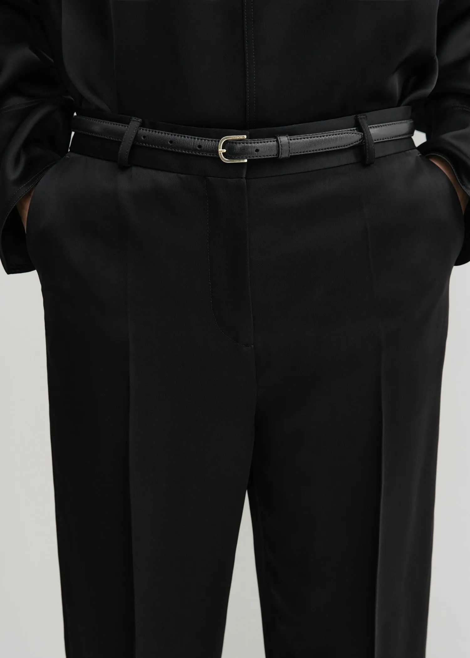 Low-waist satin trousers black