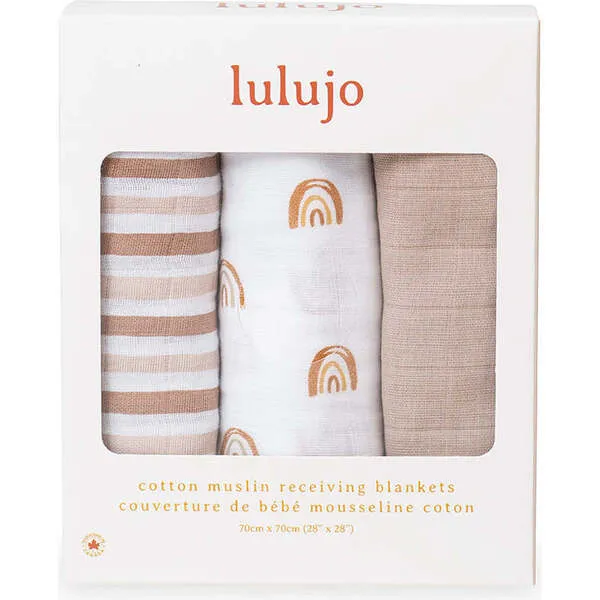 Lulujo Receiving Blanket, Rainbows (Pack of 3)