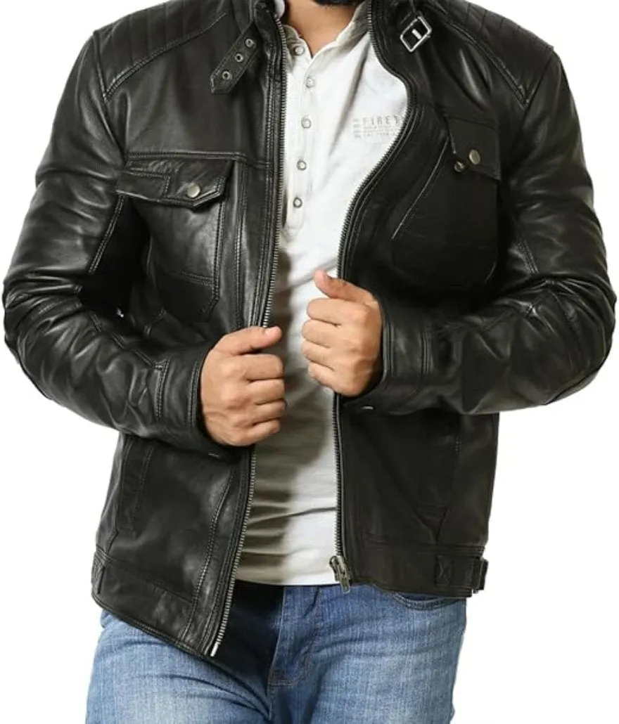 Mens Black Leather Motorcycle Jacket