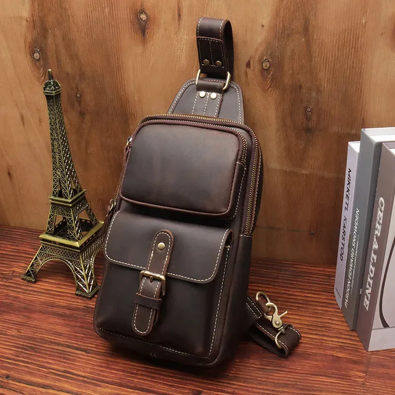 Men's Vintage Fashion Multi-pocket Genuine Leather Outdoor Travel Chest Bag