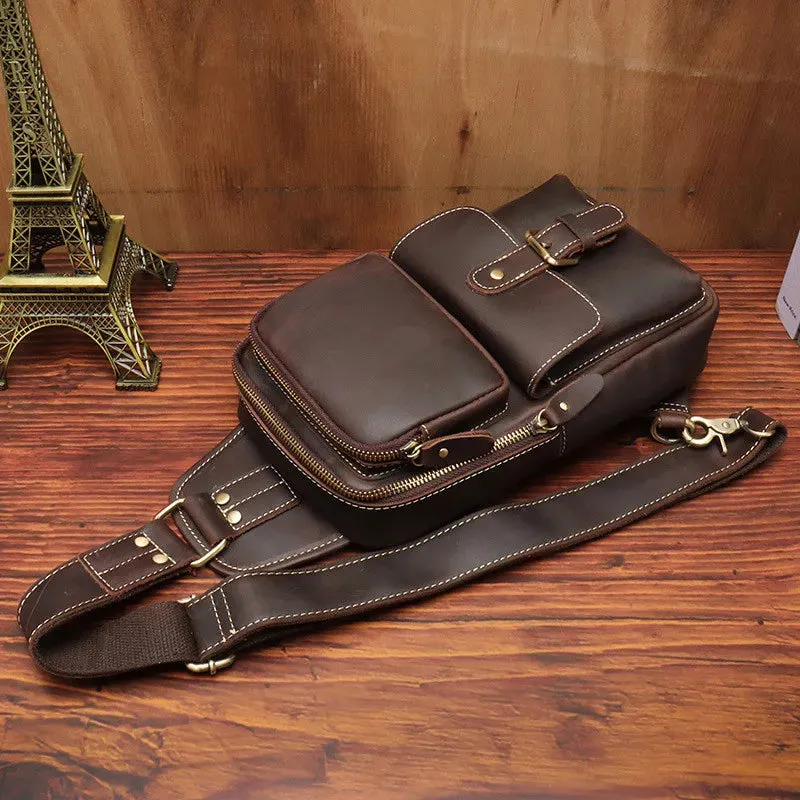 Men's Vintage Fashion Multi-pocket Genuine Leather Outdoor Travel Chest Bag