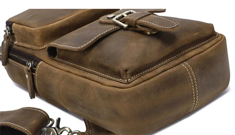 Men's Vintage Fashion Multi-pocket Genuine Leather Outdoor Travel Chest Bag