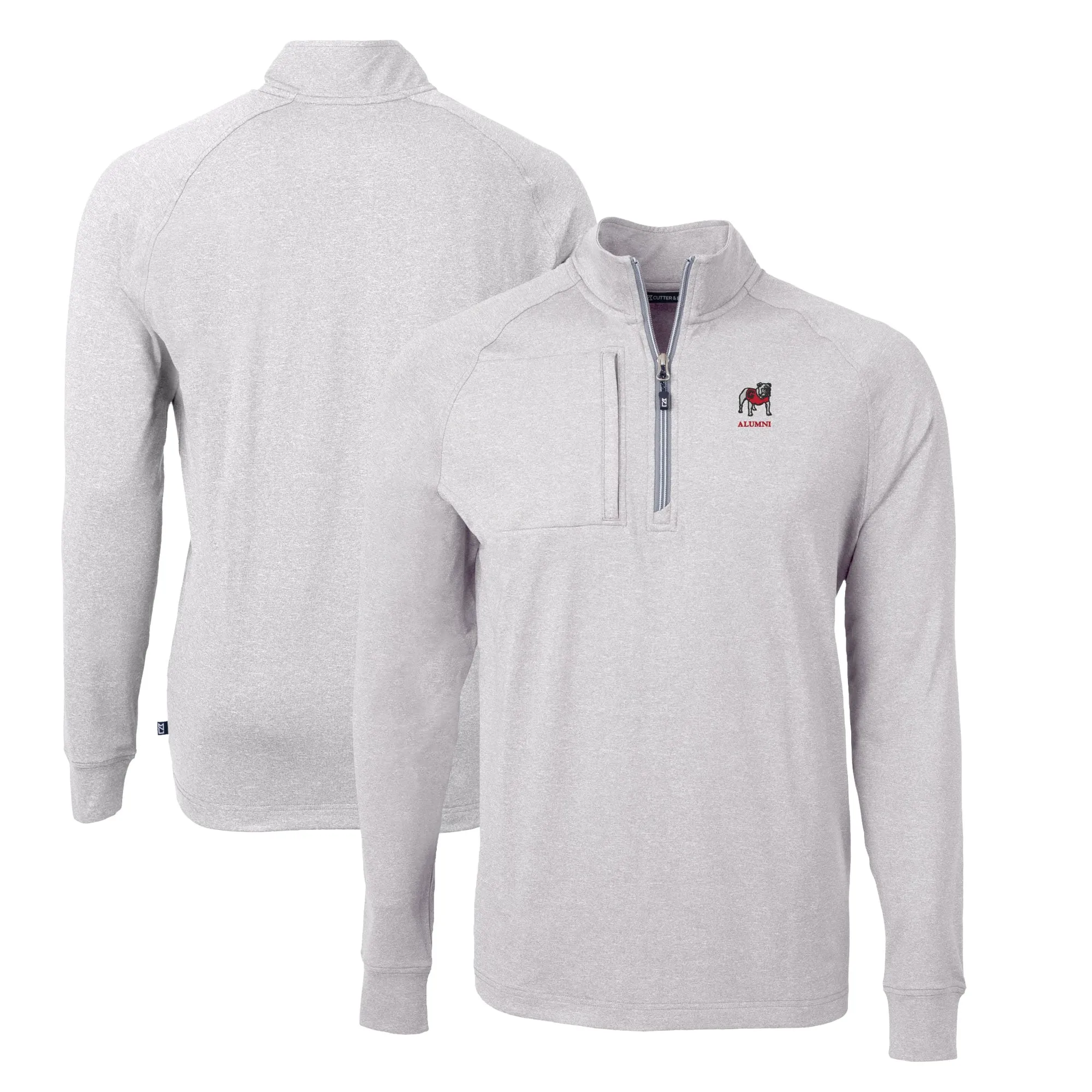 Men's Cutter & Buck Heather Gray Georgia Bulldogs Alumni Logo Adapt Eco Knit Heathered Recycled Quarter-Zip Pullover