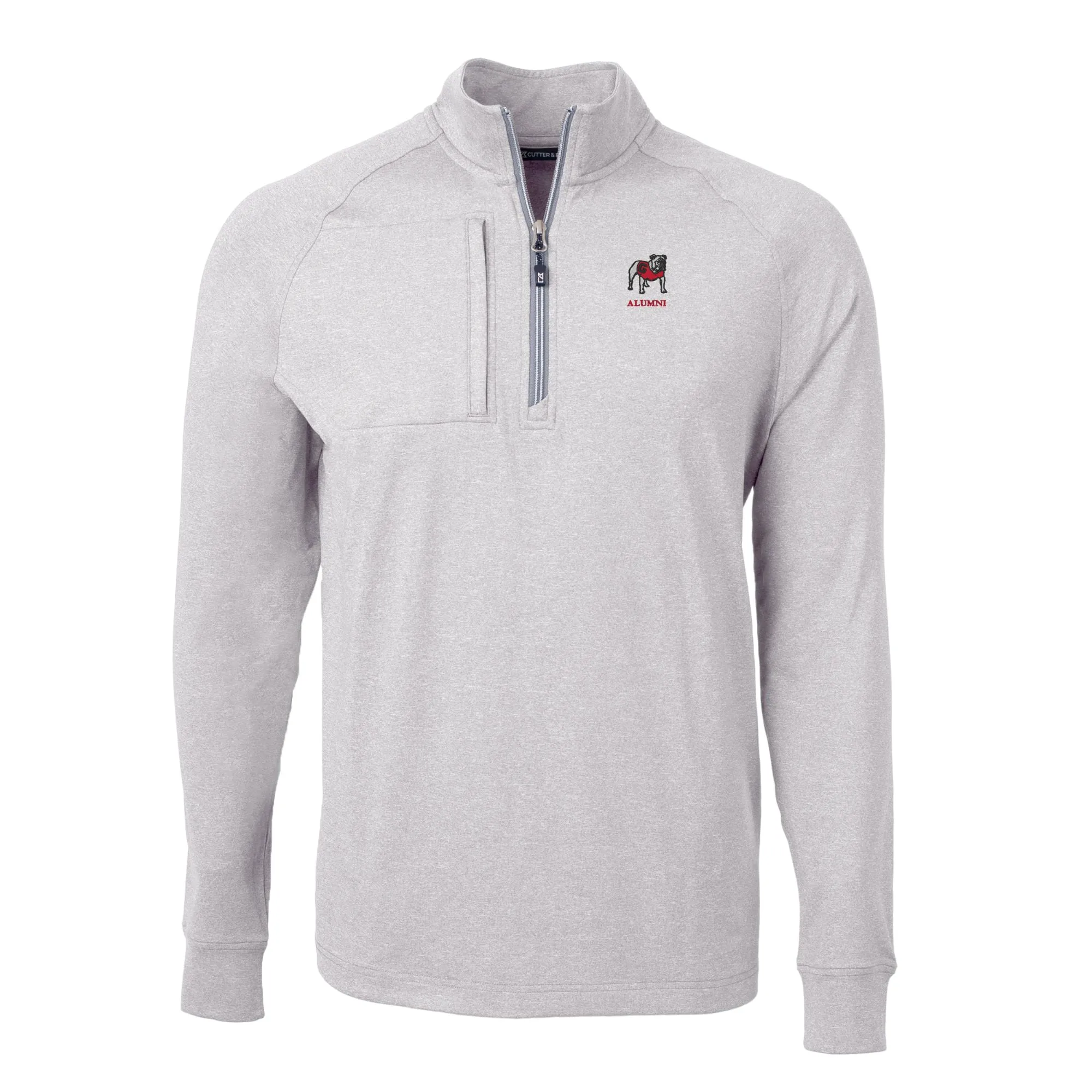 Men's Cutter & Buck Heather Gray Georgia Bulldogs Alumni Logo Adapt Eco Knit Heathered Recycled Quarter-Zip Pullover