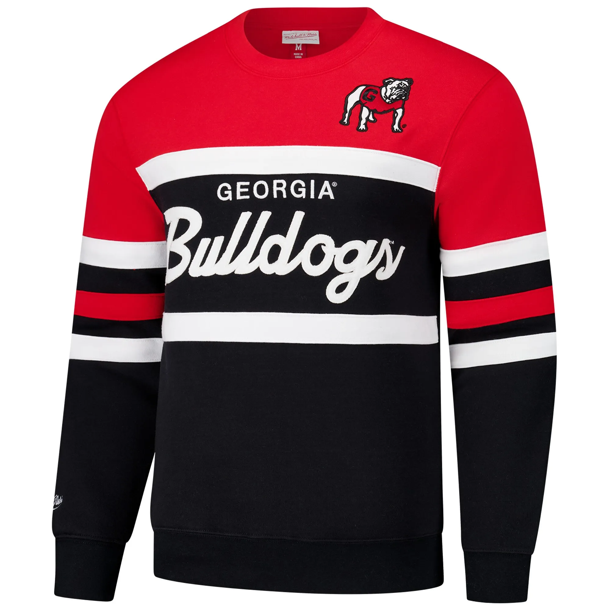 Men's Mitchell & Ness  Black Georgia Bulldogs Vintage Logo Head Coach Fleece Pullover Sweatshirt