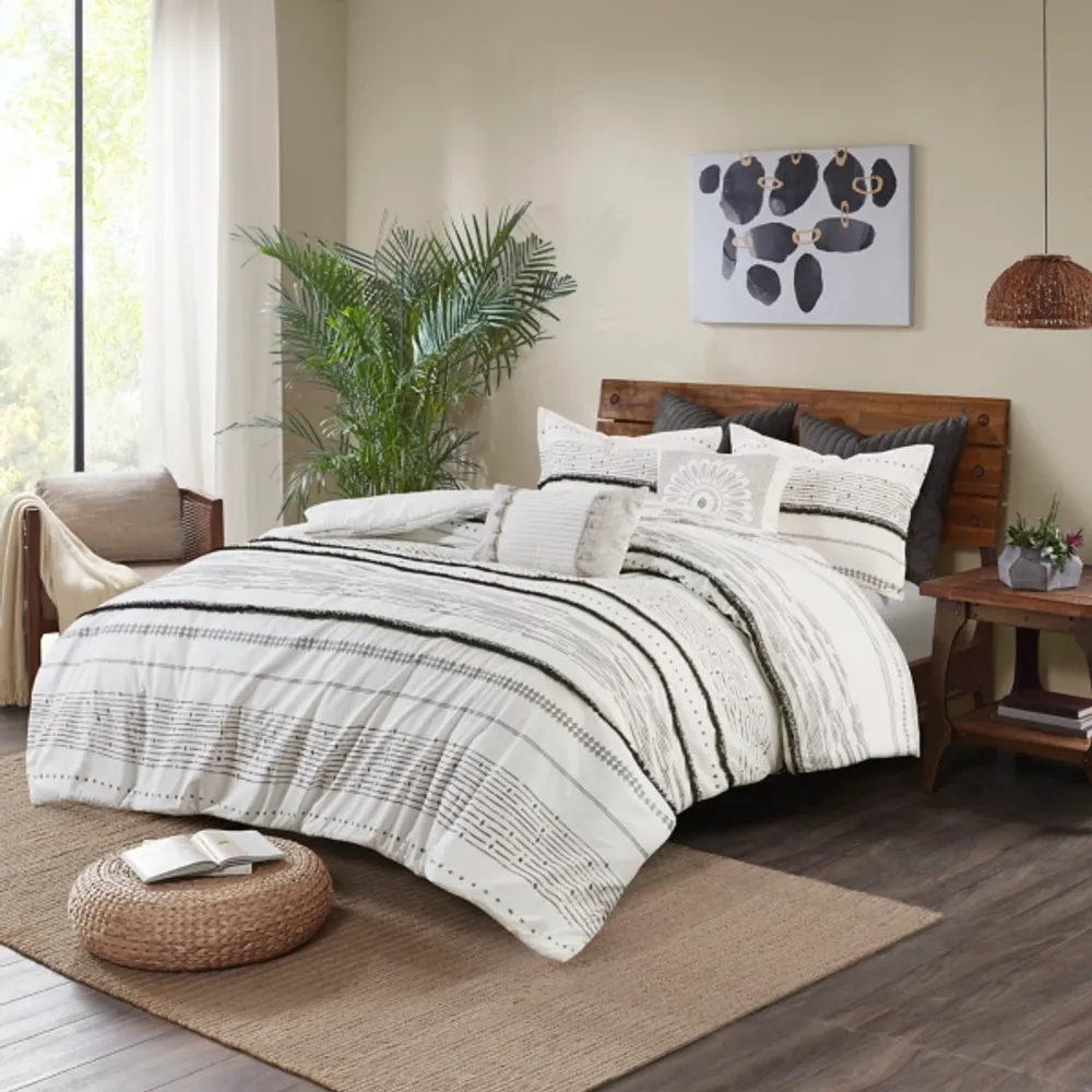 Mia White Striped 3-pc. King Duvet Cover Set