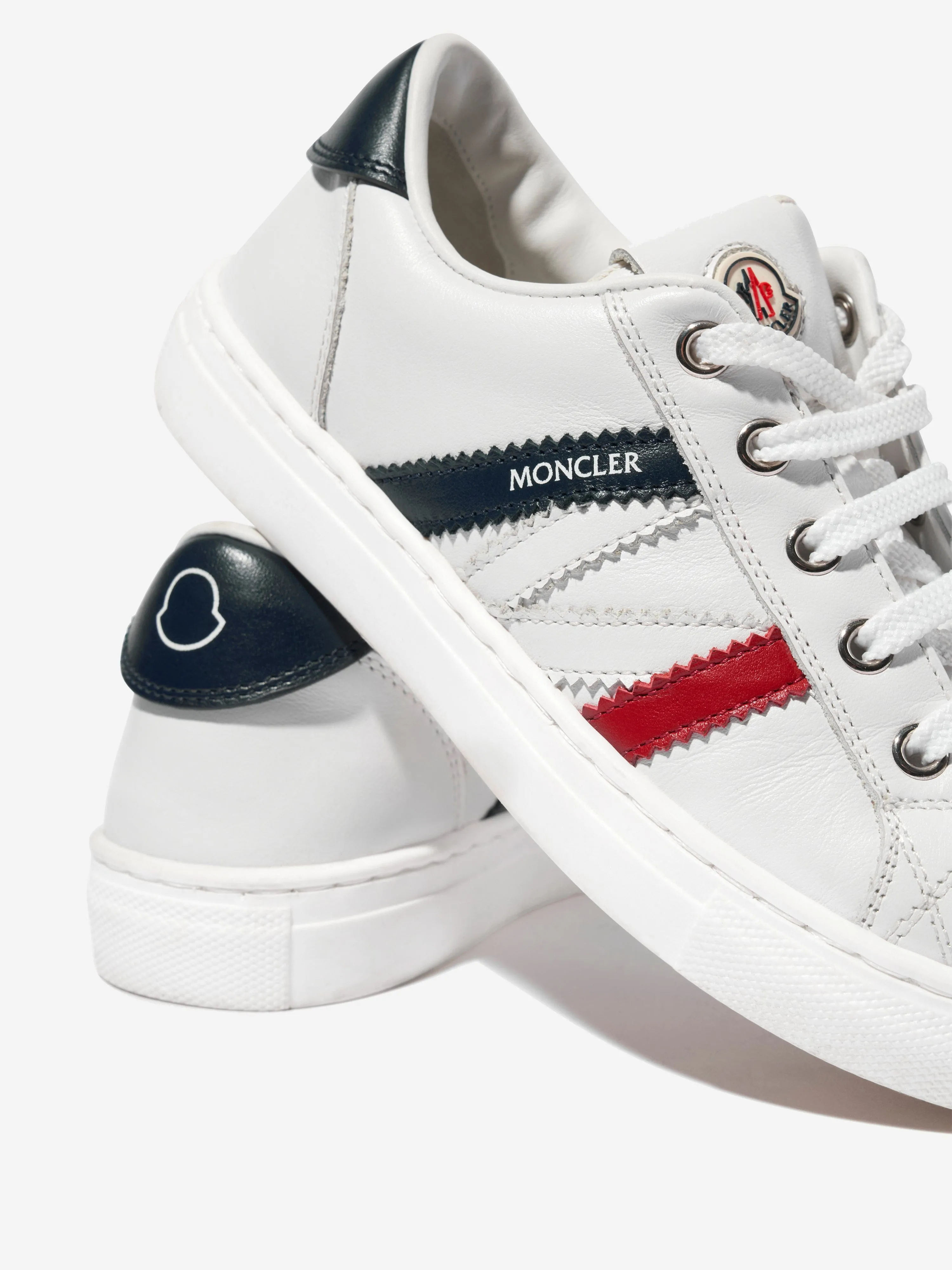 Moncler Enfant Kids Leather Petit Monaco Low Top Trainers in White