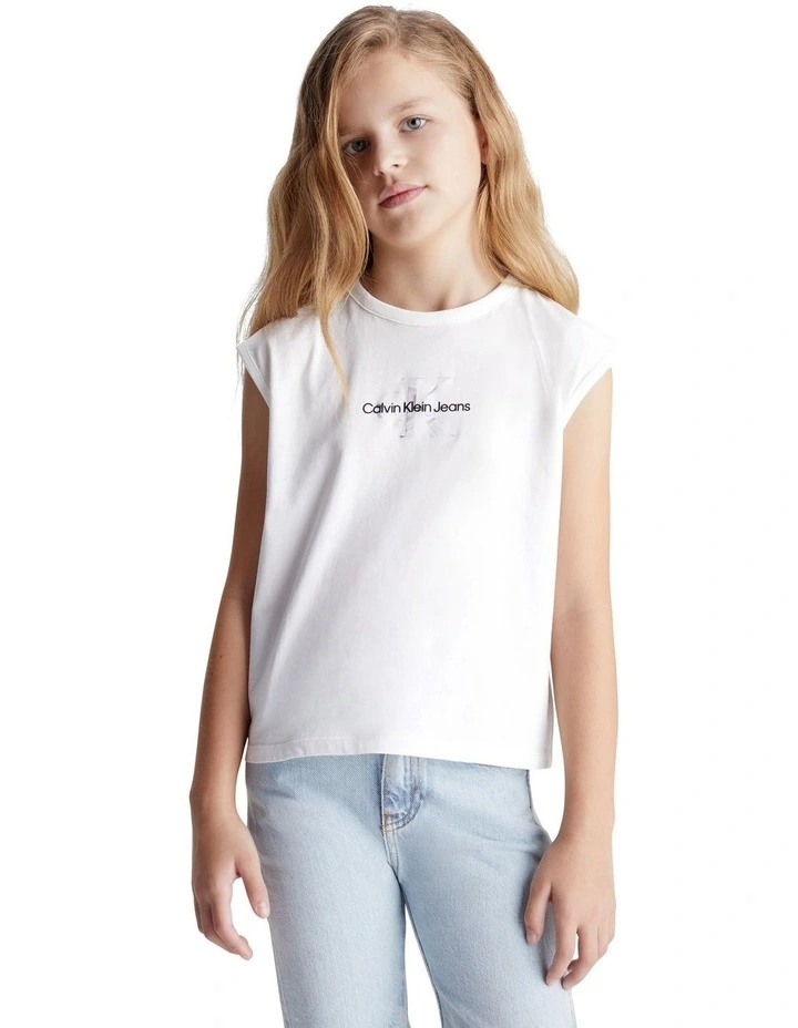 Mono Logo Relaxed Sleeveless Jersey Top in Bright White