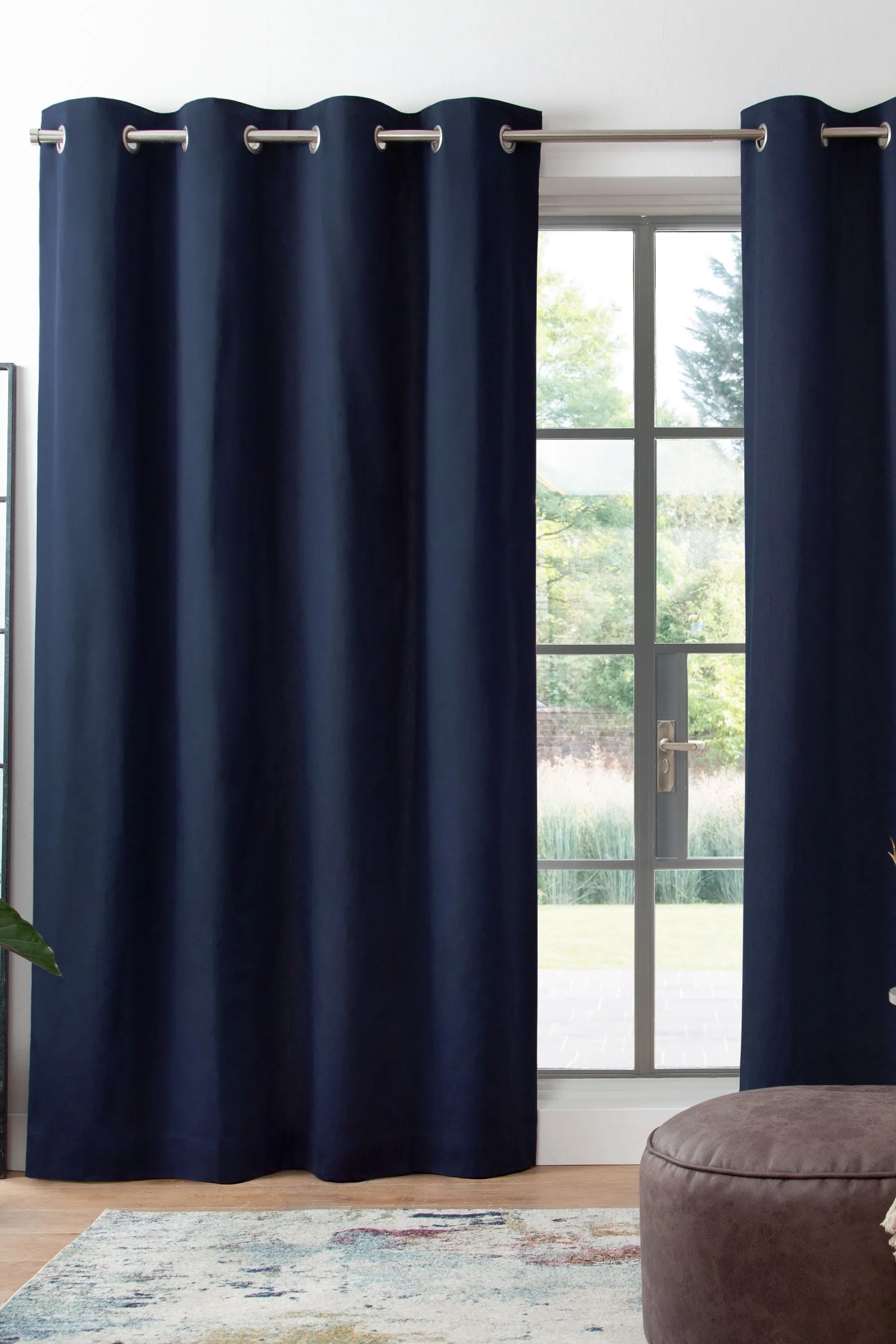 Navy Blue Cotton Blackout/Thermal Eyelet Curtains