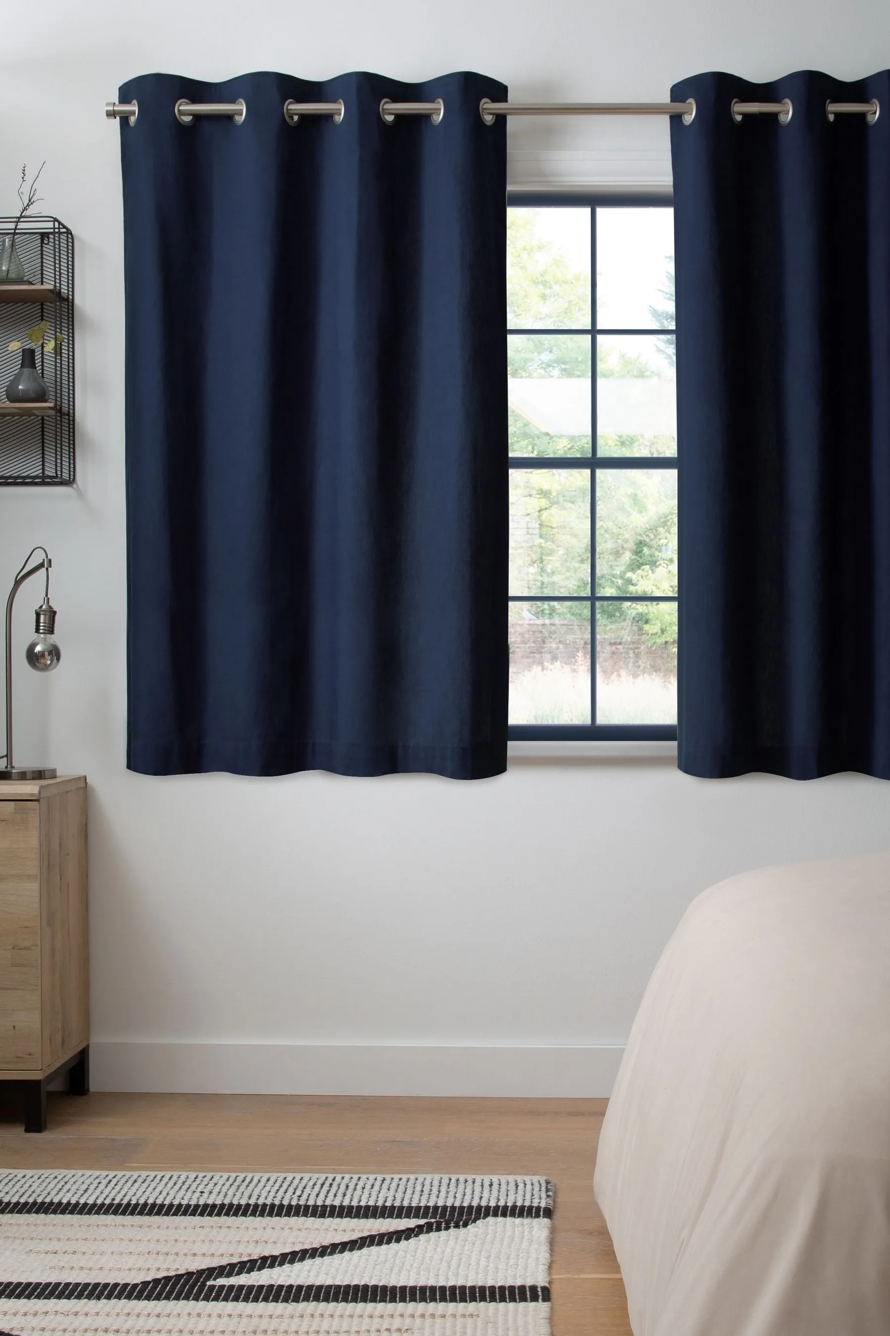 Navy Blue Cotton Blackout/Thermal Eyelet Curtains