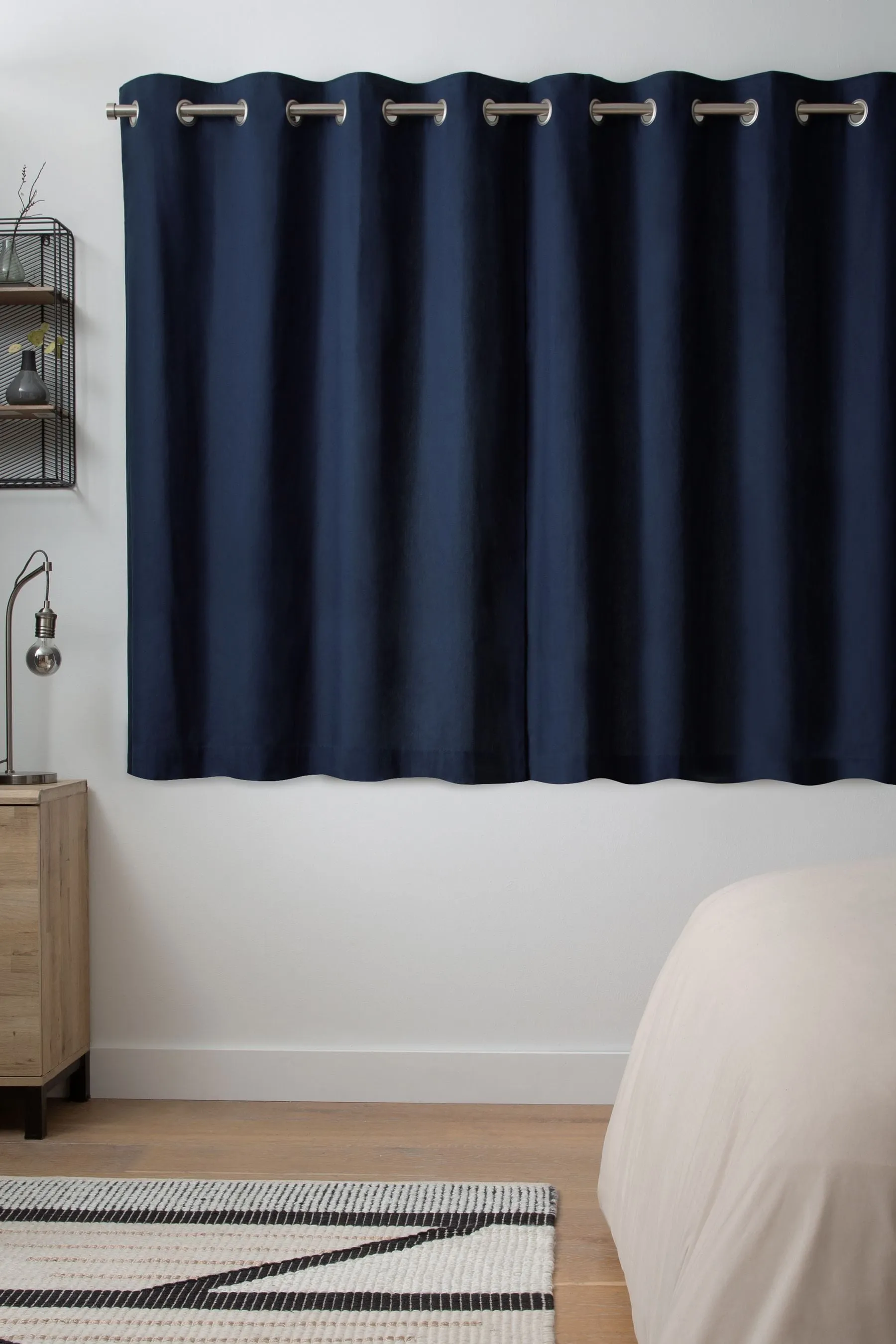 Navy Blue Cotton Blackout/Thermal Eyelet Curtains