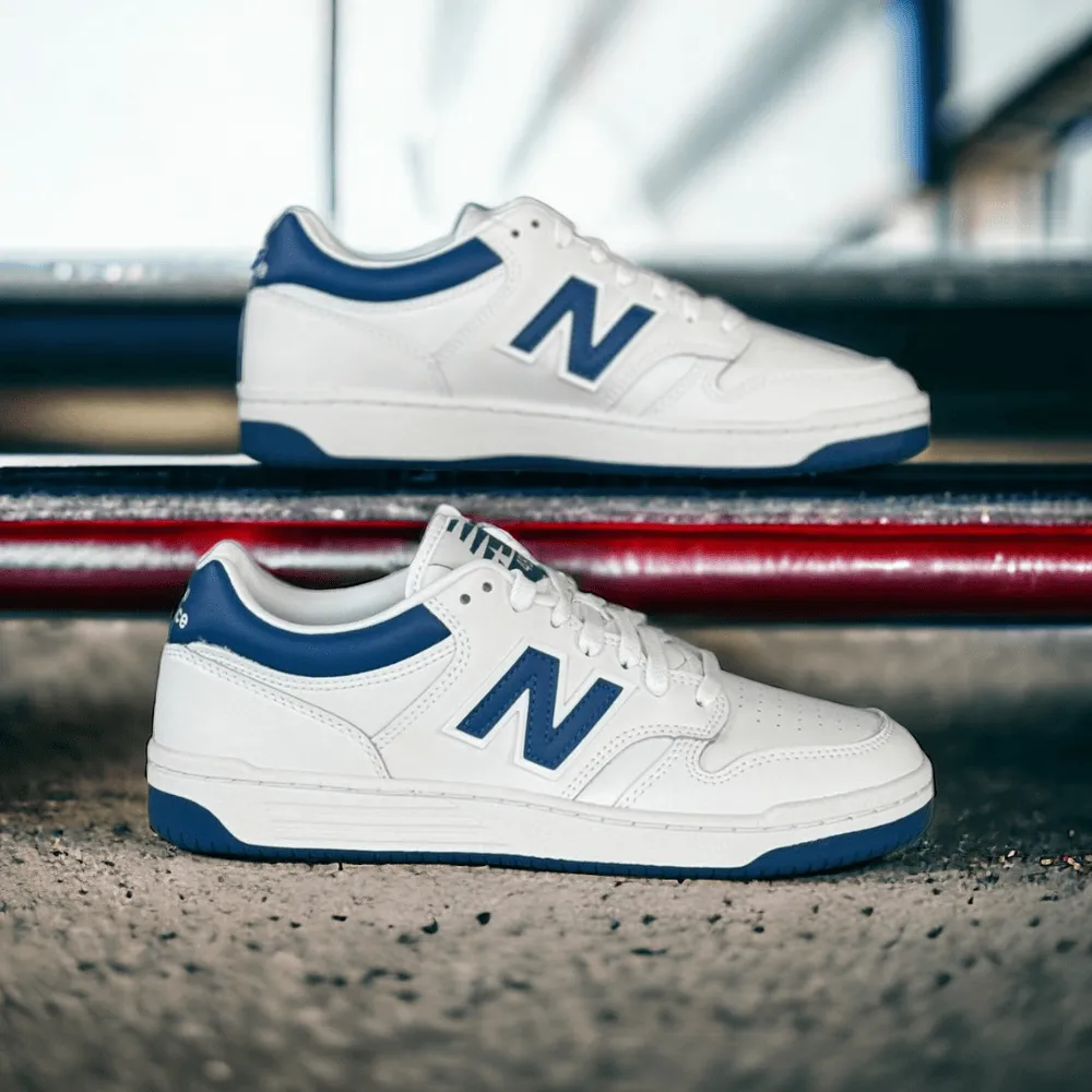 New Balance 480 White With Blue Leather Trainers