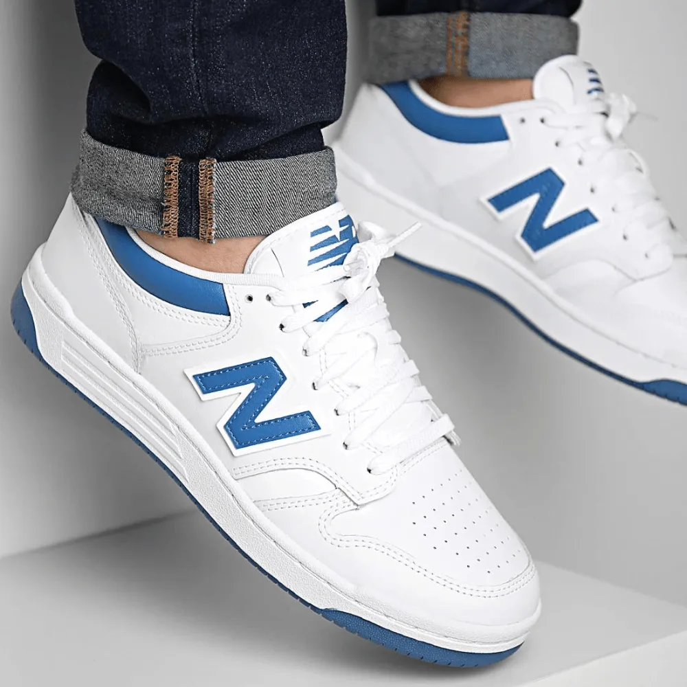 New Balance 480 White With Blue Leather Trainers