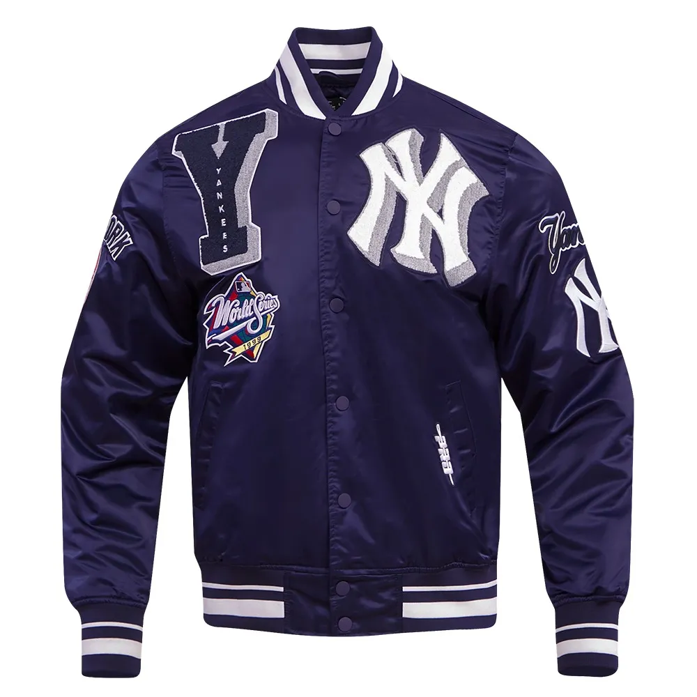 New York Yankees MLB Men's Mashup Rib Navy Blue Satin Jacket 