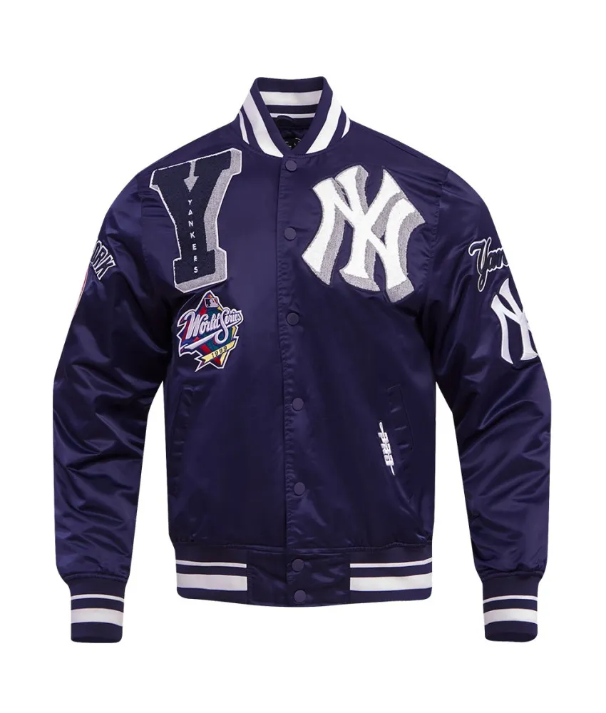 New York Yankees MLB Men's Mashup Rib Navy Blue Satin Jacket 