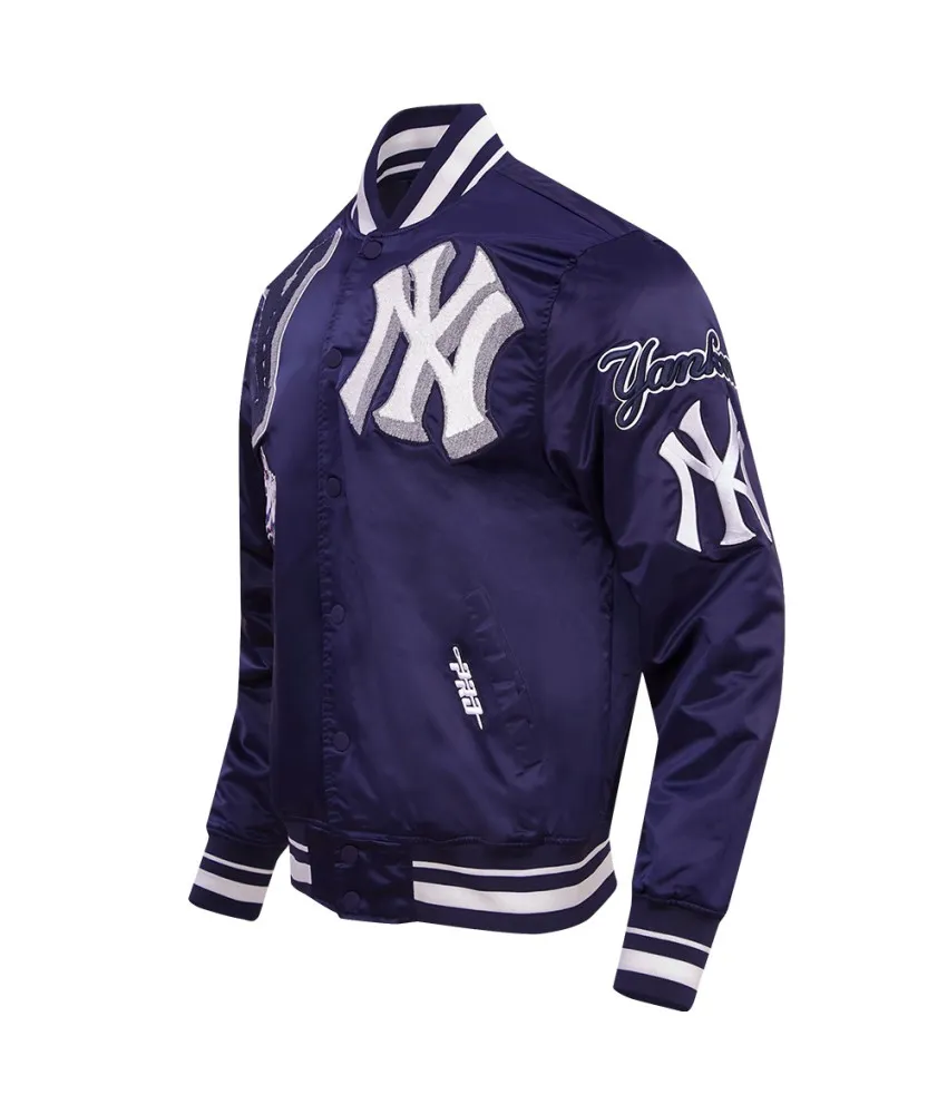 New York Yankees MLB Men's Mashup Rib Navy Blue Satin Jacket 