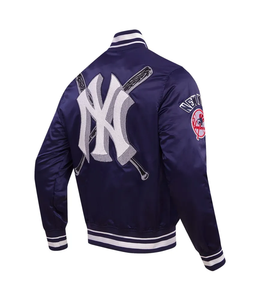 New York Yankees MLB Men's Mashup Rib Navy Blue Satin Jacket 