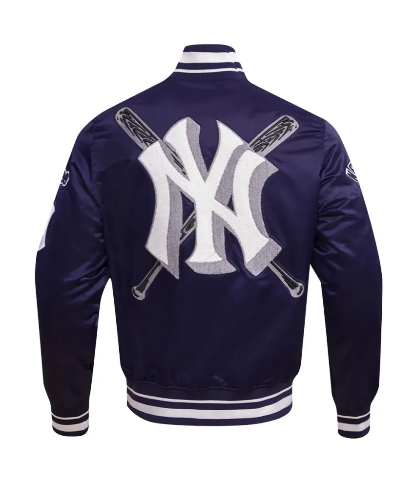 New York Yankees MLB Men's Mashup Rib Navy Blue Satin Jacket 