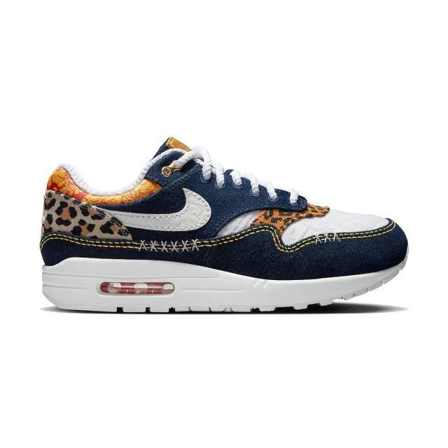 Nike air max 1 premium (denim leopard/ medium blue/ white/ university gold/ picante red/ metallic go