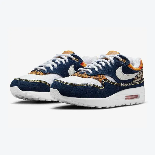 Nike air max 1 premium (denim leopard/ medium blue/ white/ university gold/ picante red/ metallic go