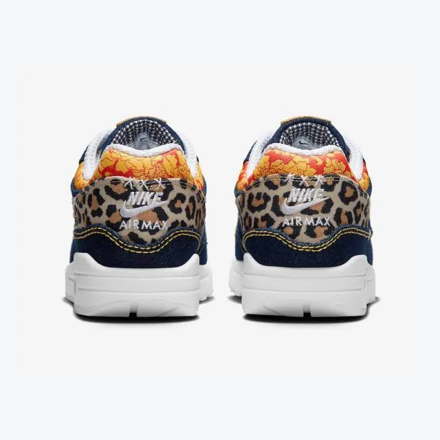 Nike air max 1 premium (denim leopard/ medium blue/ white/ university gold/ picante red/ metallic go