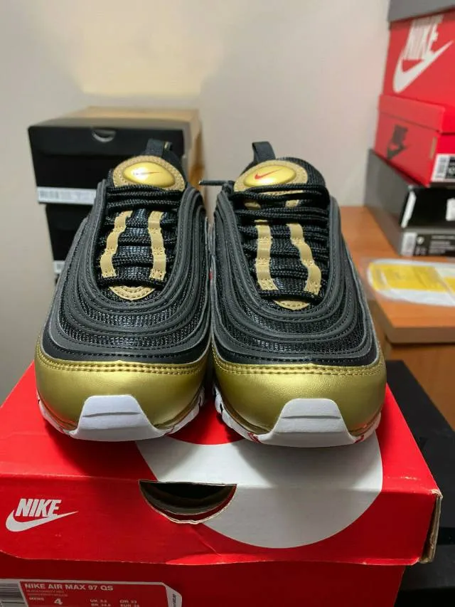 NIKE AIR MAX 97 QS GS "METALLIC GOLD" RED BLACK AT5458 0...