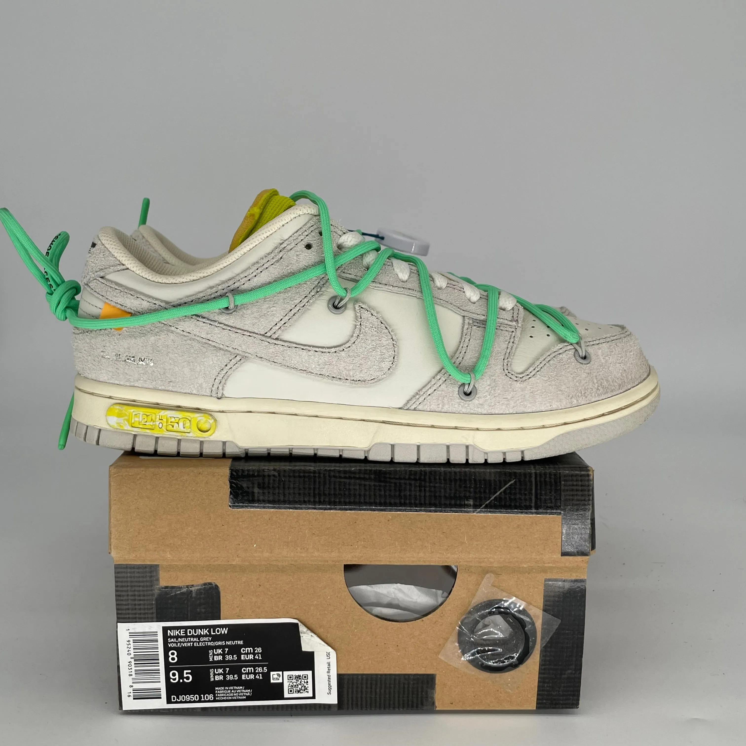 OFF WHITE X NIKE DUNK LOW LOT 14 SIZE 8 DJDJ0950-106